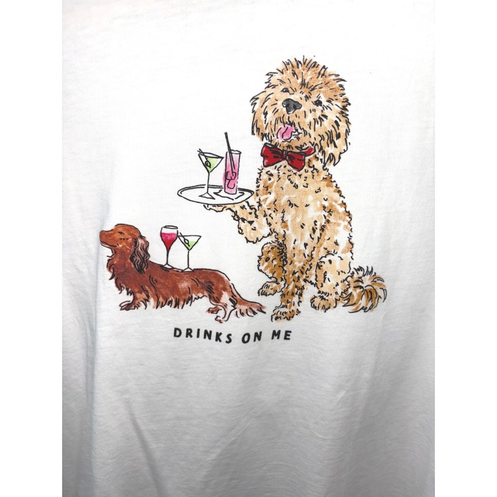 J Crew Collector Tee Long Sleeve Drinks On Me Dog‎ Print  sz LG NWOT